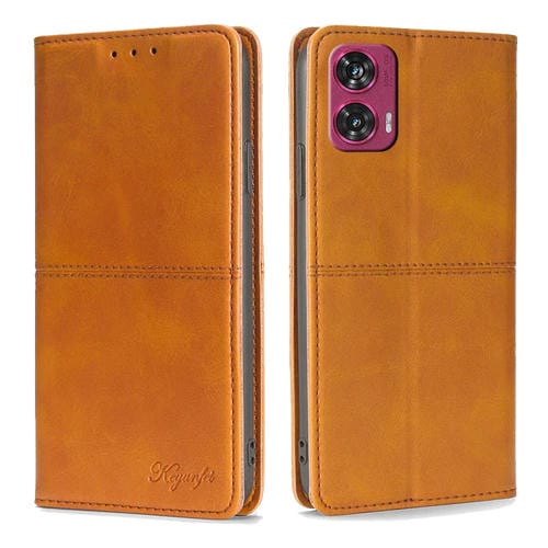 Funda de Cuero con Textura de Vaca y Cierre Magnético para Motorola Edge 50 Fusion 5G (Marrón Claro)