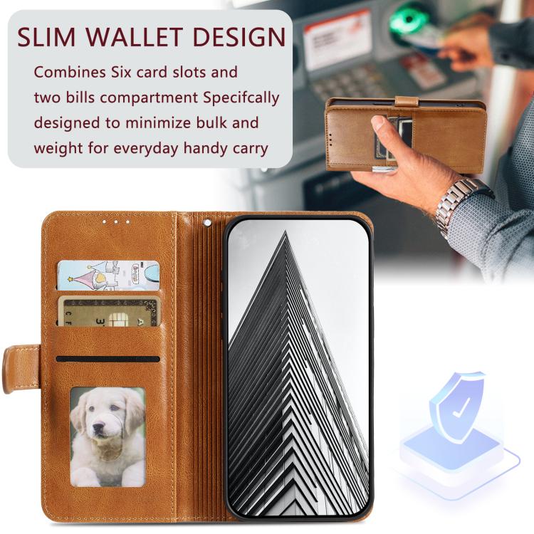 Funda para Teléfono de Cuero con Billetera para iPhone 16E con Capacidad para 6 Tarjetas (Marrón)