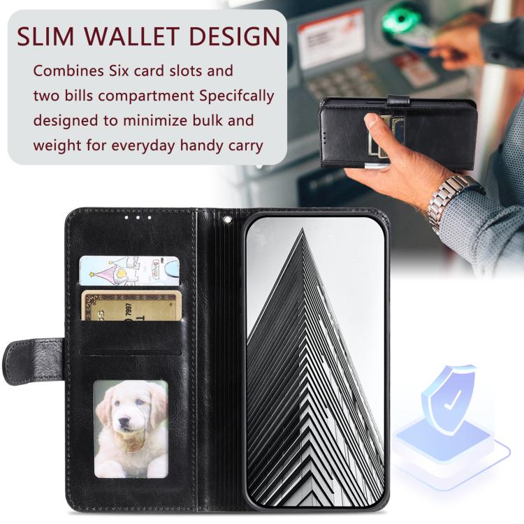 Funda Tipo Billetera Cuero para iPhone 16E Capacidad 6 Tarjetas (Negra)