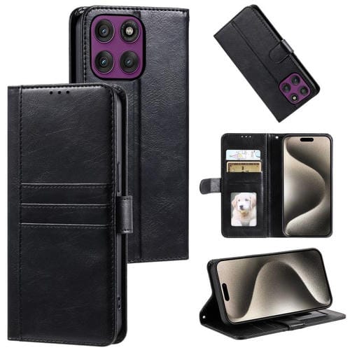 Funda de cuero con ranuras para tarjetas para Motorola Edge 60 Pro (negro)