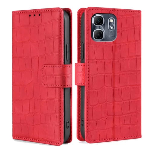 Funda de Piel con Cierre Magnético para Infinix Hot 50I 4G (Rojo) Diseño Cocodrilo