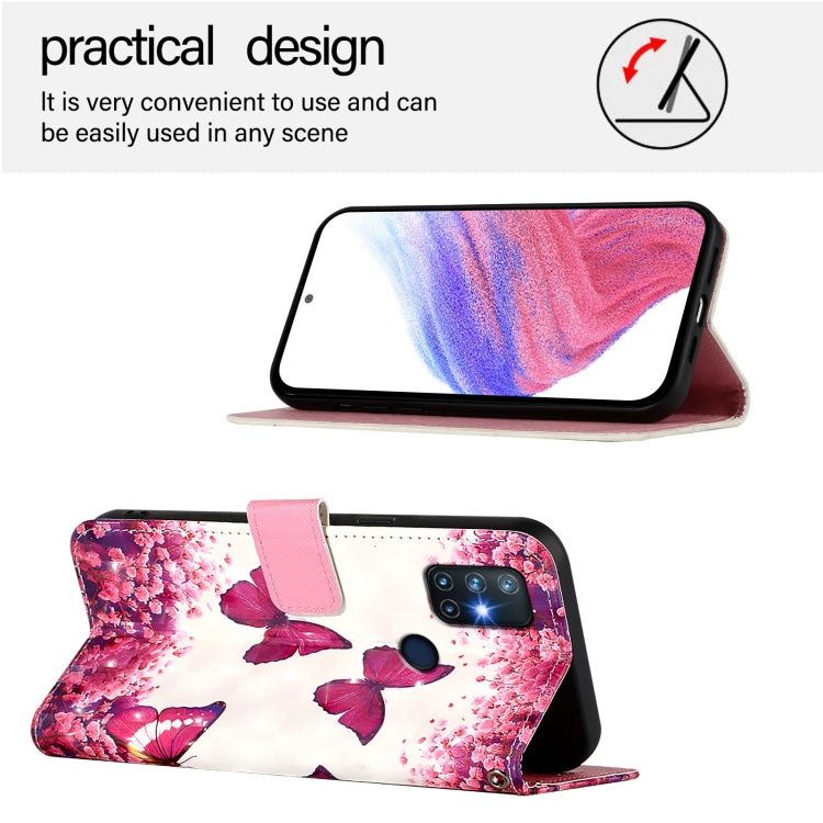 Funda de Cuero con Tapa Horizontal y Pintura 3D para OnePlus Nord N10 5G (Mariposa Rosa)