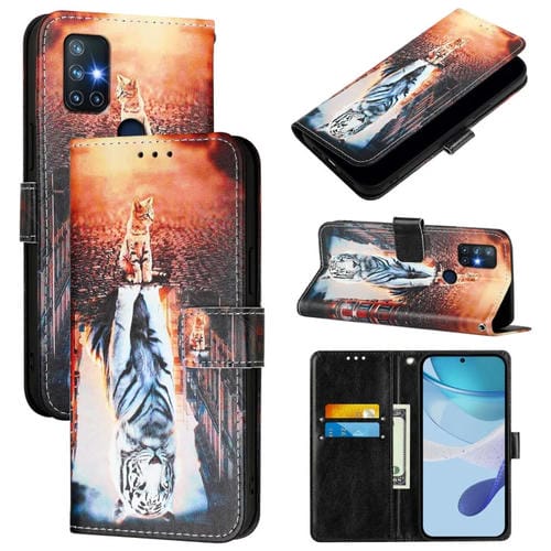 Funda de Cuero para OnePlus Nord N10 5G con Patrón de Gatos y Tigres (Colores)