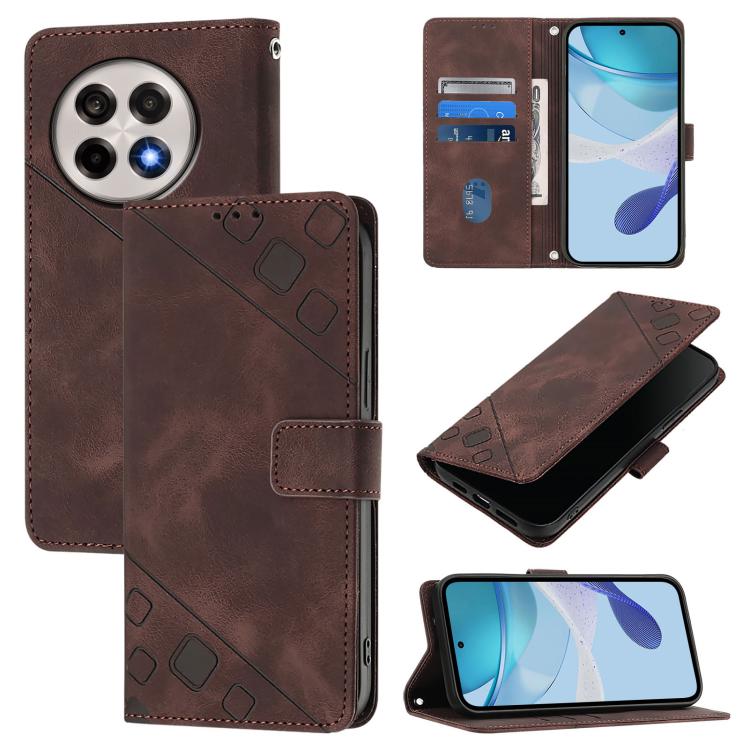 Funda de Cuero con Relieve y Tacto de Piel para OnePlus 13R/Ace 5 Pro 5G (Marrón)