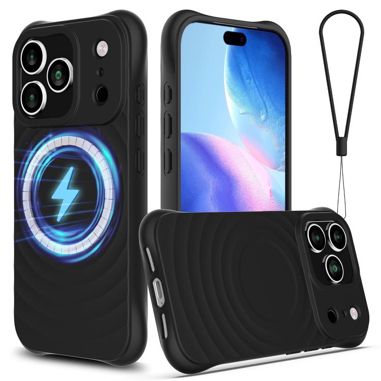 Funda de silicona líquida magnética MagSafe con textura ondulada para iPhone 17 Pro (negra)