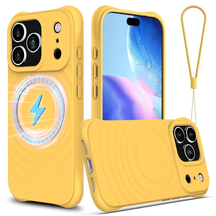 Funda de silicona líquida magnética MagSafe con textura ondulada para iPhone 17 Pro (amarilla)