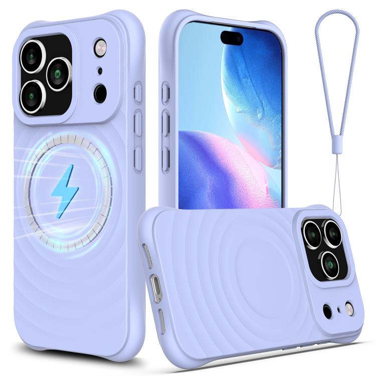 Funda de silicona líquida magnética MagSafe con textura ondulada para iPhone 17 Pro (morada)