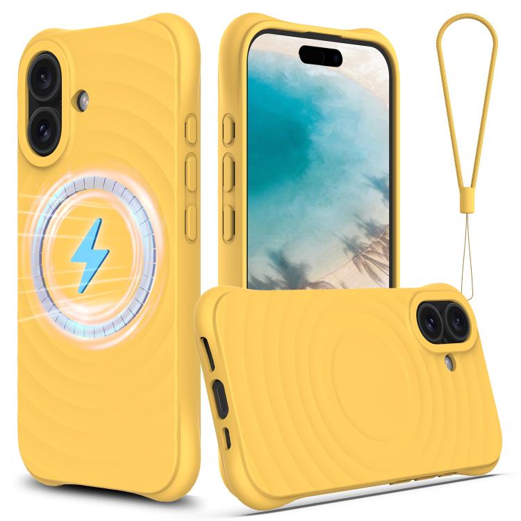 Funda de silicona líquida magnética MagSafe con textura ondulada para iPhone 17 (amarilla)