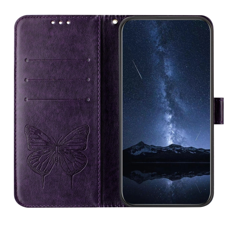 Funda de Cuero OnePlus Nord N10 5G con Diseño de Mariposa En Relieve (Morado Oscuro)