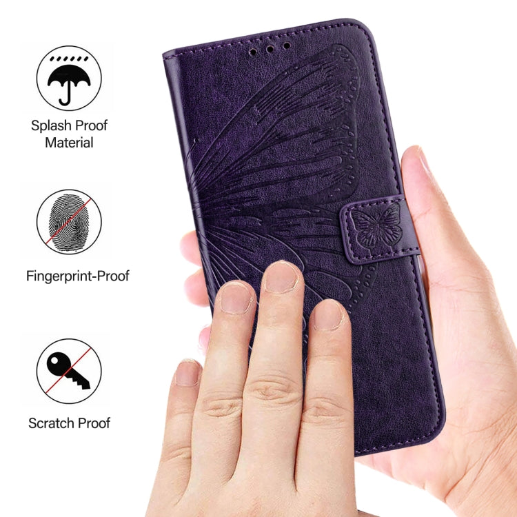 Funda de Cuero OnePlus Nord N10 5G con Diseño de Mariposa En Relieve (Morado Oscuro)