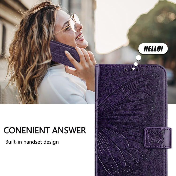 Funda de Cuero OnePlus Nord N10 5G con Diseño de Mariposa En Relieve (Morado Oscuro)
