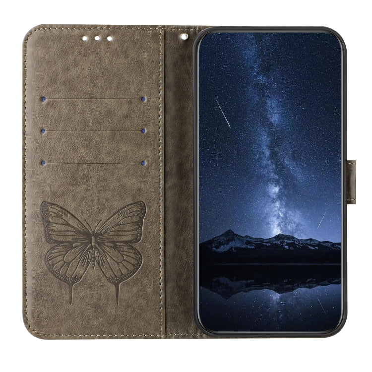 Funda de Cuero para OnePlus Nord N10 5G con Diseño de Mariposa en Relieve (Gris)