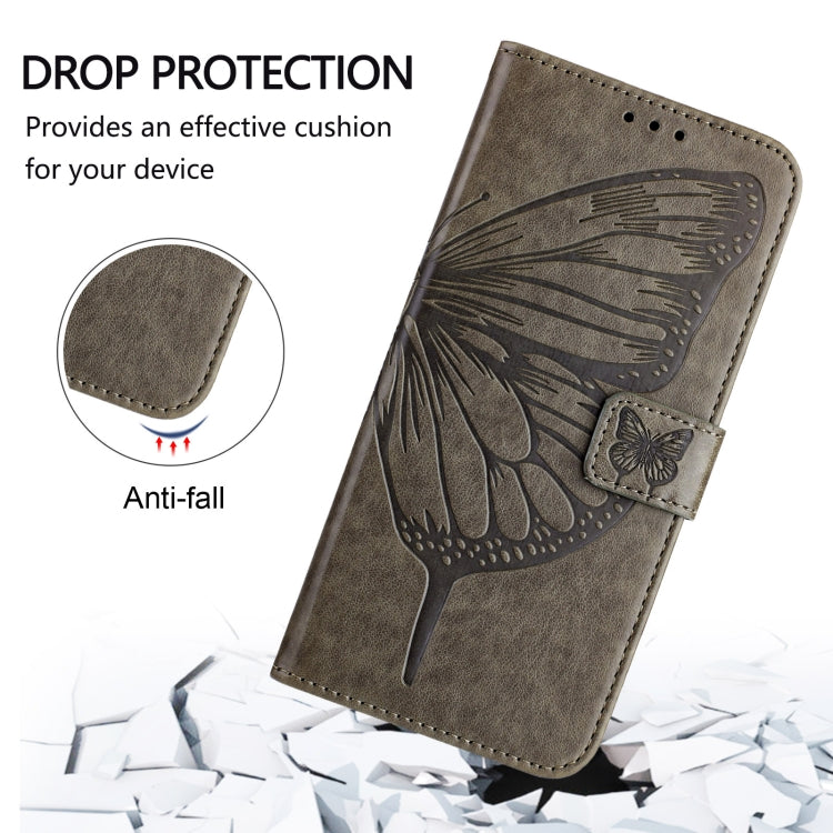 Funda de Cuero para OnePlus Nord N10 5G con Diseño de Mariposa en Relieve (Gris)