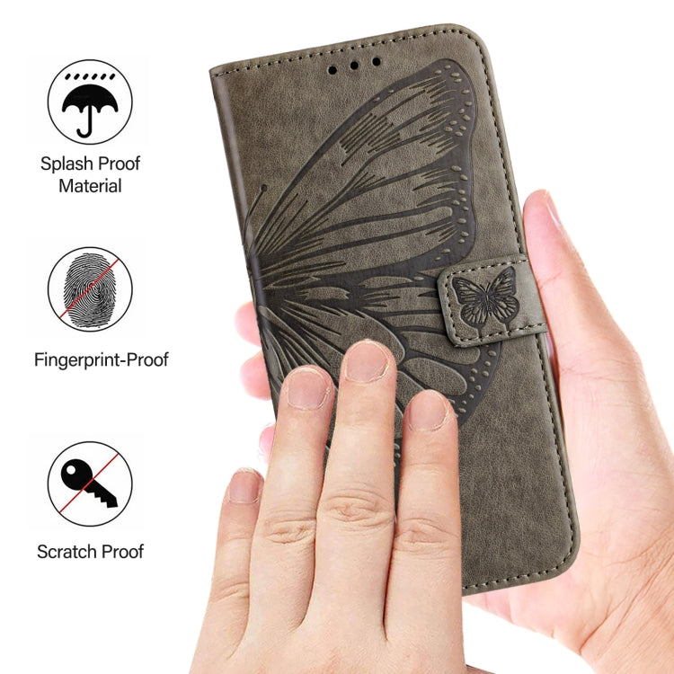 Funda de Cuero para OnePlus Nord N10 5G con Diseño de Mariposa en Relieve (Gris)