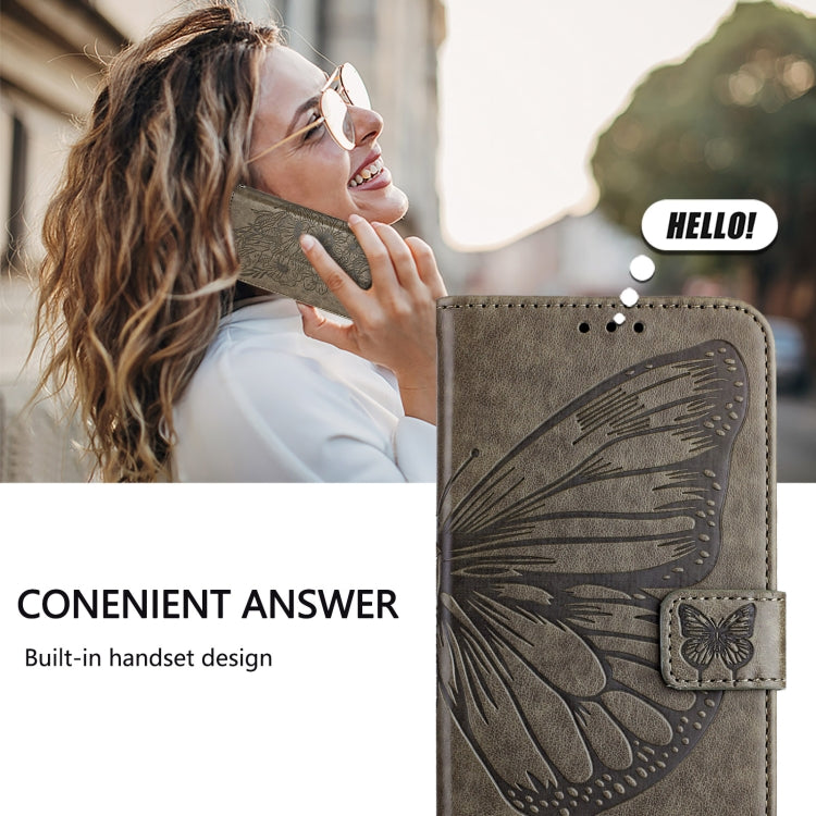 Funda de Cuero para OnePlus Nord N10 5G con Diseño de Mariposa en Relieve (Gris)