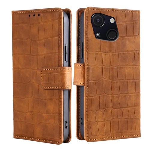 Funda de Piel con Cierre Magnético para Teléfono Itel A50C 4G (Marrón) Diseño Cocodrilo