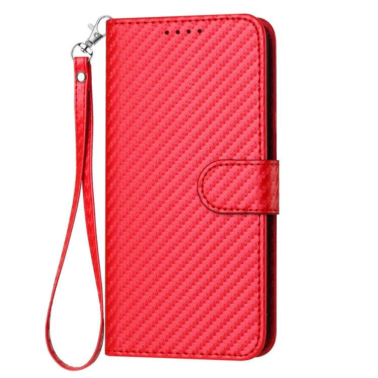 Funda de Cuero con Hebilla de Fibra de Carbono y Cordón para Infinix Hot 10I Yx0070 (Rojo)