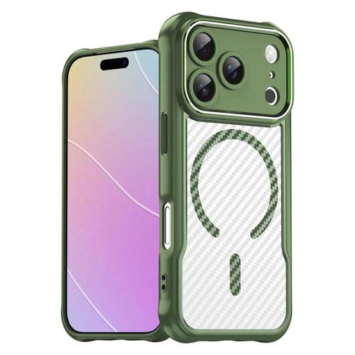 Funda translúcida MagSafe con textura de fibra de carbono para iPhone 17 Pro (verde)