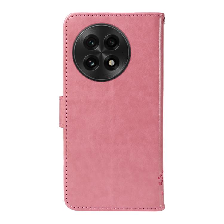 Funda de Cuero con Tapa para OnePlus 13 con Diseño de Árbol y Gato en Relieve (Rosa)