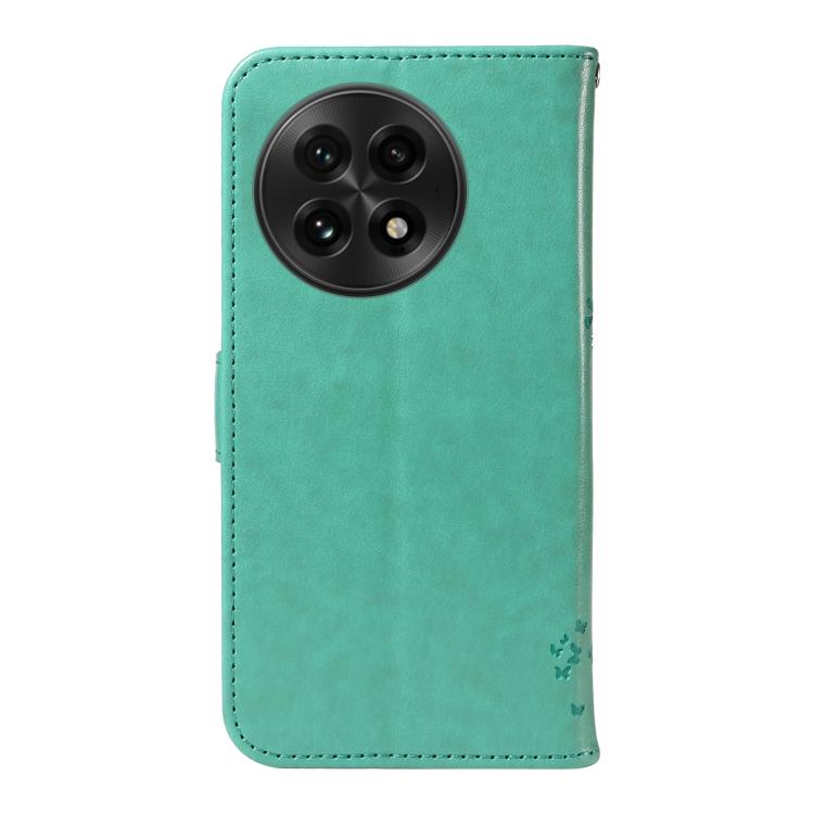 Funda de Cuero con Tapa para OnePlus 13 con Patrón En Relieve Árbol y Gato (Verde)