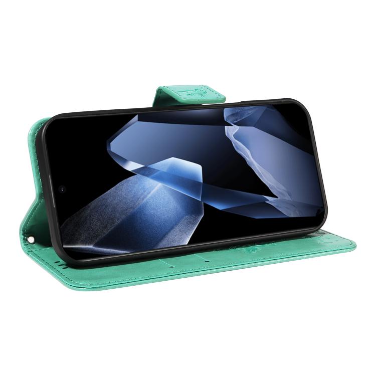 Funda de Cuero con Tapa para OnePlus 13 con Patrón En Relieve Árbol y Gato (Verde)