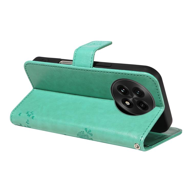 Funda de Cuero con Tapa para OnePlus 13 con Patrón En Relieve Árbol y Gato (Verde)