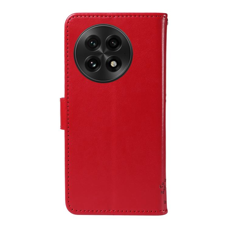 Funda de Cuero con Tapa para OnePlus 13 con Patrón En Relieve de Árbol y Gato (Rojo)