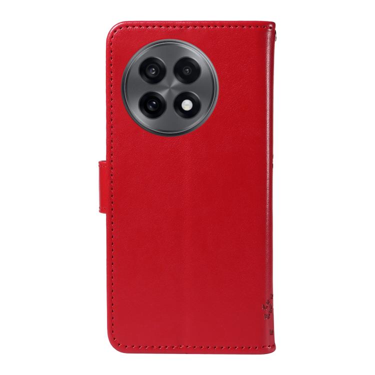 Funda de Cuero con Tapa para OnePlus 13R Global con Patrón En Relieve de Árbol y Gato (Rojo)