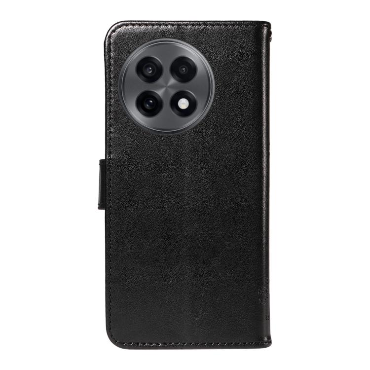 Funda de Cuero con Tapa para OnePlus 13R Global con Diseño de Árbol y Gato en Relieve (Negra)