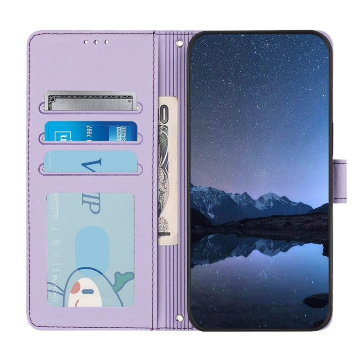 Funda de Cuero Rfid para Sony Xperia 5 Vi con Estampado de Rata y Gato en Relieve y Cordón (Morado)