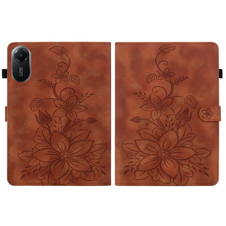 Funda de piel con relieve Lily para Redmi Pad 2 / Redmi Pad SE 11 2025 (marrón)