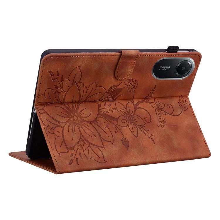 Funda de piel con relieve Lily para Redmi Pad 2 / Redmi Pad SE 11 2025 (marrón)