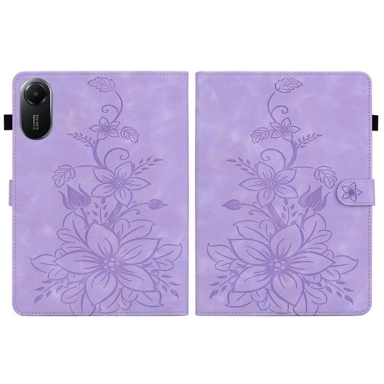 Funda de piel con relieve Lily para Redmi Pad 2 / Redmi Pad SE 11 2025 (morada)