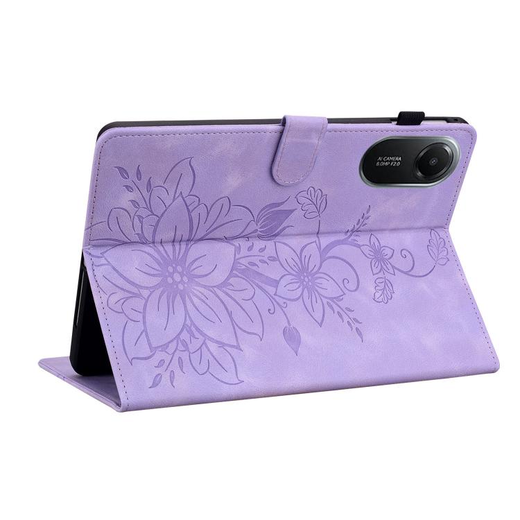 Funda de piel con relieve Lily para Redmi Pad 2 / Redmi Pad SE 11 2025 (morada)