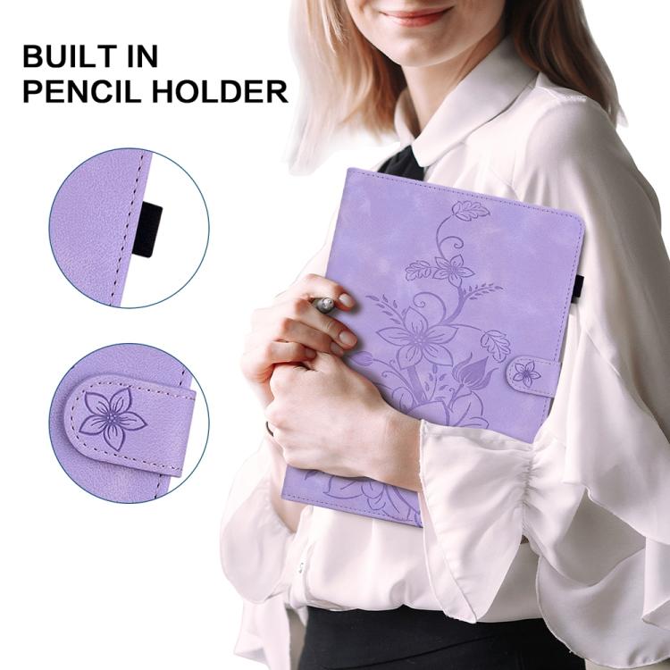 Funda de piel con relieve Lily para Redmi Pad 2 / Redmi Pad SE 11 2025 (morada)