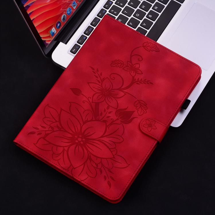 Funda de piel con relieve Lily para Redmi Pad 2 / Redmi Pad SE 11 2025 (roja)