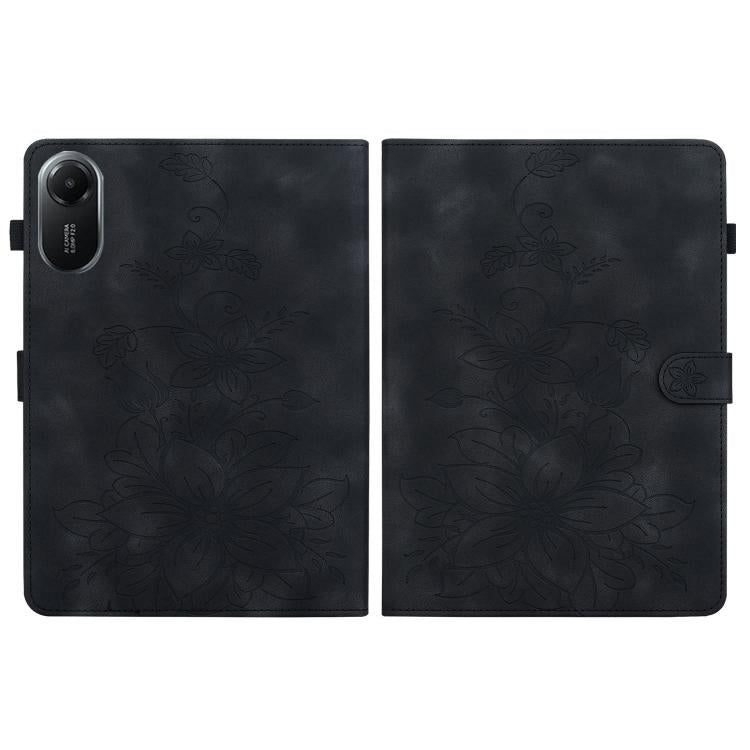 Funda de piel con relieve Lily para Redmi Pad 2 / Redmi Pad SE 11 2025 (negra)