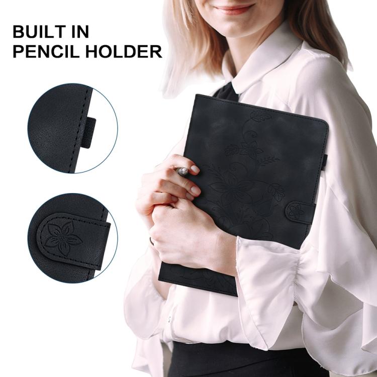 Funda de piel con relieve Lily para Redmi Pad 2 / Redmi Pad SE 11 2025 (negra)