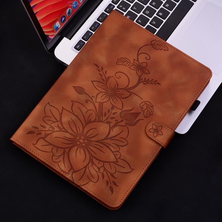Funda de piel con relieve de lirio para Xiaomi Redmi K Pad de 8,8 pulgadas (marrón)
