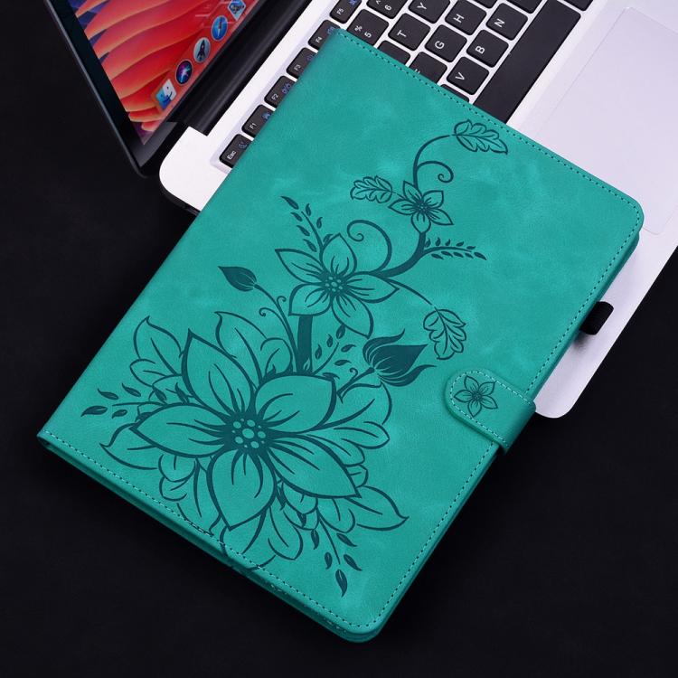 Funda de piel con relieve de lirio para Xiaomi Redmi K Pad de 8,8 pulgadas (verde)