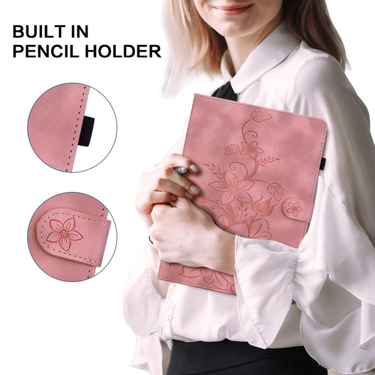 Funda de piel con relieve de lirio para Xiaomi Redmi K Pad de 8,8 pulgadas (rosa)