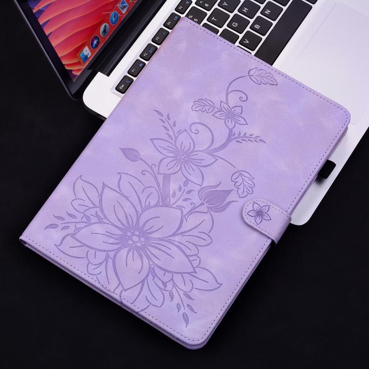 Funda de piel con relieve de lirio para Xiaomi Redmi K Pad de 8,8 pulgadas (morado)
