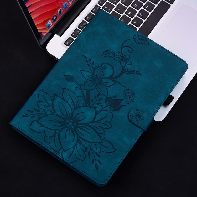 Funda de piel con relieve de lirio para Xiaomi Redmi K Pad de 8,8 pulgadas (azul oscuro)