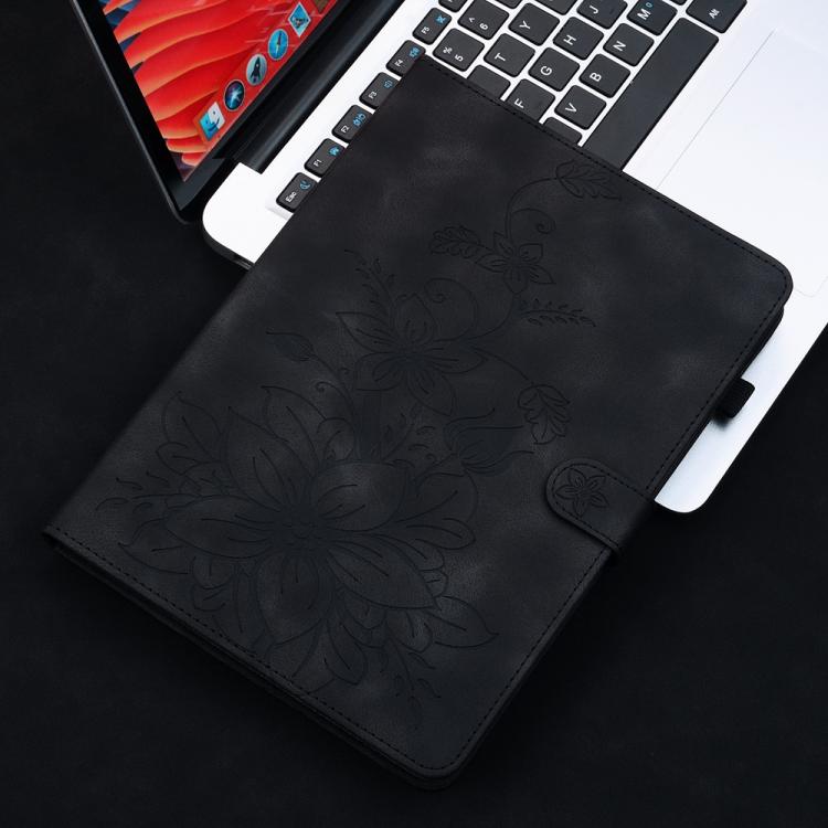 Funda de piel con relieve de lirio para Xiaomi Redmi K Pad de 8,8 pulgadas (negra)