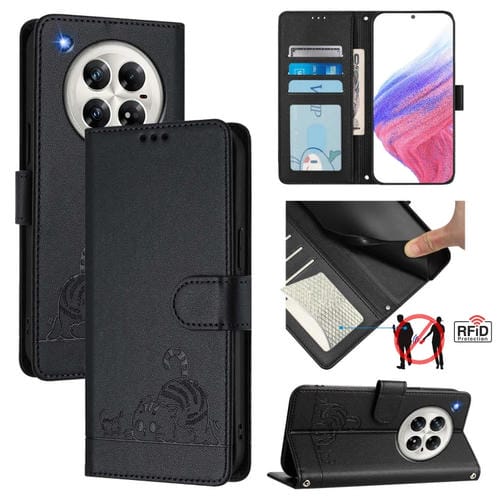 Funda de Cuero Rfid para Infinix Zero 40 4G/5G con Estampado de Rata y Gato y Cordón (Negro)