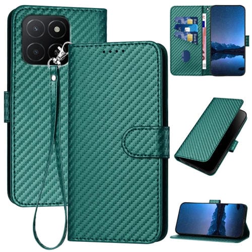 Funda de Cuero con Hebilla de Fibra de Carbono y Cordón para Honor X5B/X5B Plus Global Yx0070 (Verde Oscuro)