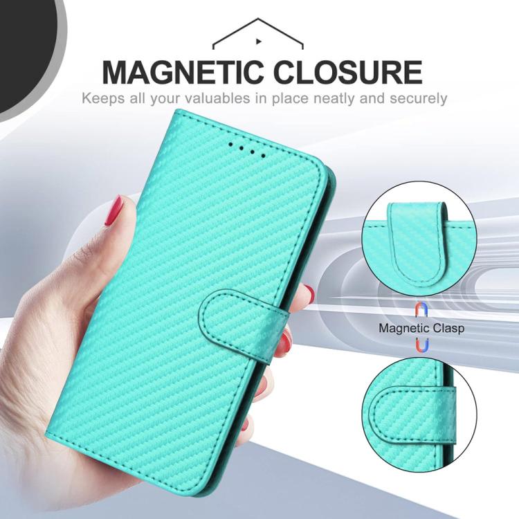 Funda de Cuero con Hebilla de Fibra de Carbono para Huawei Enjoy 20E Yx0070 con Cordón (Azul Claro)