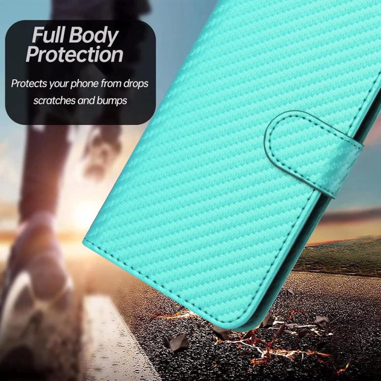 Funda de Cuero con Hebilla de Fibra de Carbono para Huawei Enjoy 20E Yx0070 con Cordón (Azul Claro)