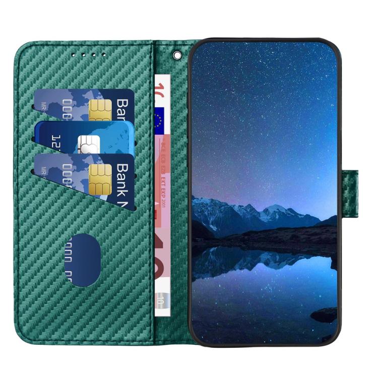 Funda de Cuero con Hebilla de Fibra de Carbono para Huawei Enjoy 20E Yx0070 con Cordón (Verde Oscuro)