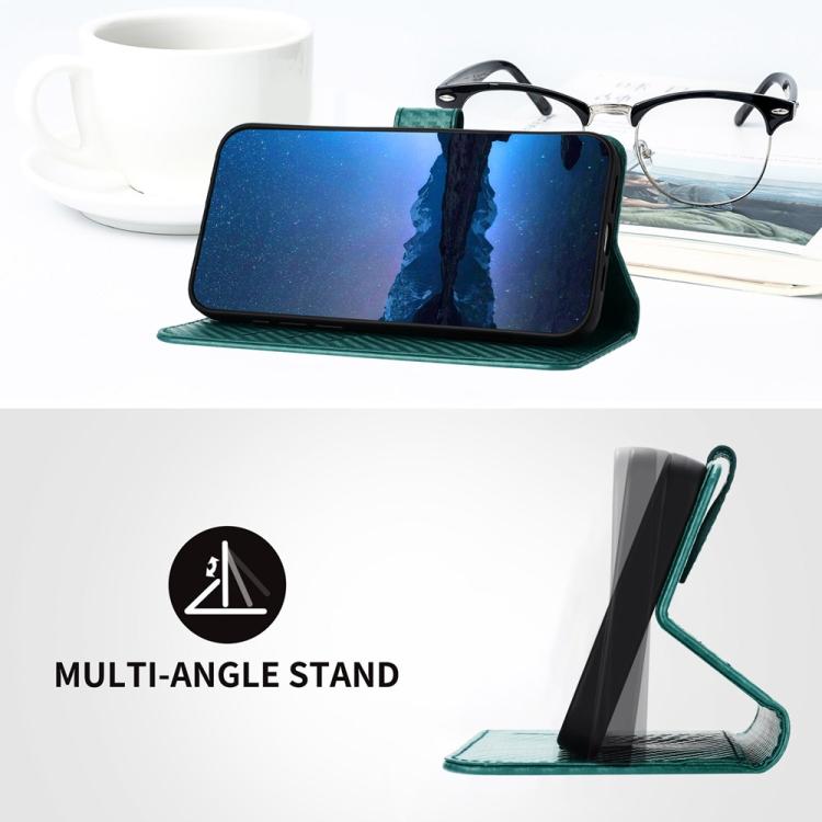 Funda de Cuero con Hebilla de Fibra de Carbono para Huawei Enjoy 20E Yx0070 con Cordón (Verde Oscuro)